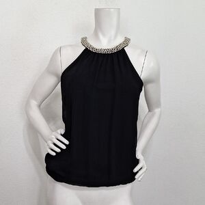 Express Black Dressy Preppy Beaded Neckline Dark Academia Blouse Size S